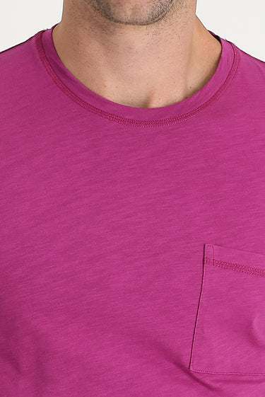 Fuşya Bisiklet Yaka Slim Fit Dar Kesim Baskılı Pamuk Tişört