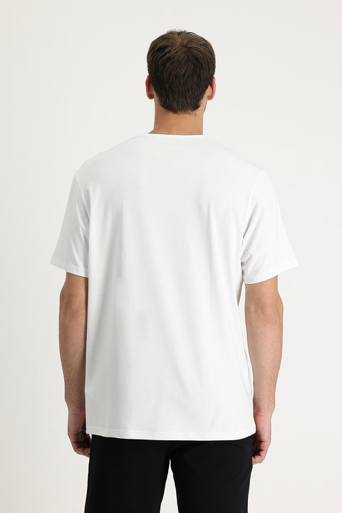 Beyaz Bisiklet Yaka Slim Fit Tişört