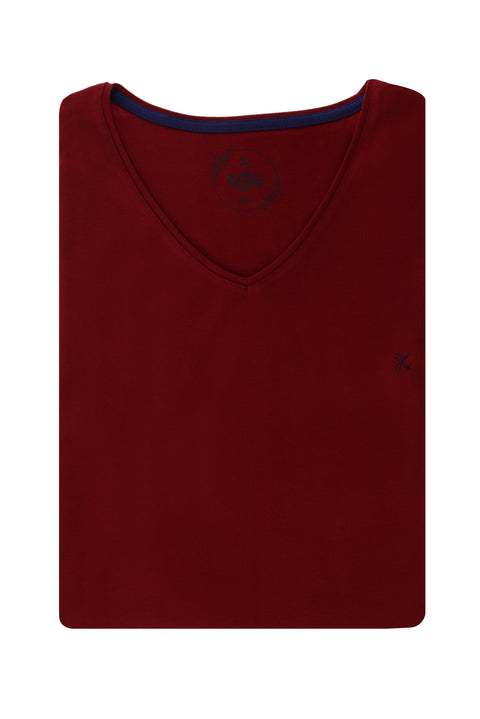 Dark Red Plus Size V-Neck Cotton Supreme T-Shirt