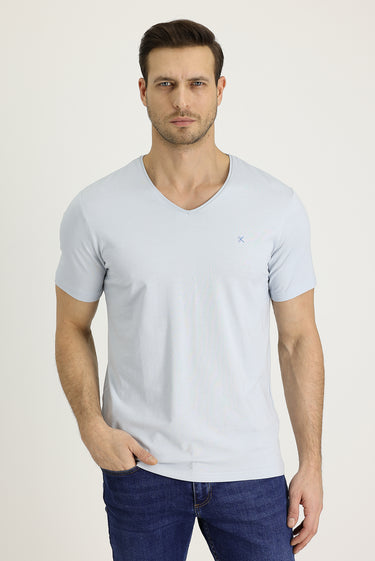 Açık Mavi V Yaka Slim Fit Dar Kesim Pamuklu Tişört