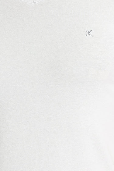 Beyaz V Yaka Slim Fit Dar Kesim Pamuklu Tişört