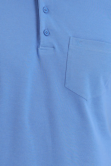 Havacı Mavi Polo Yaka Regular Fit Nakışlı Pamuk Tişört