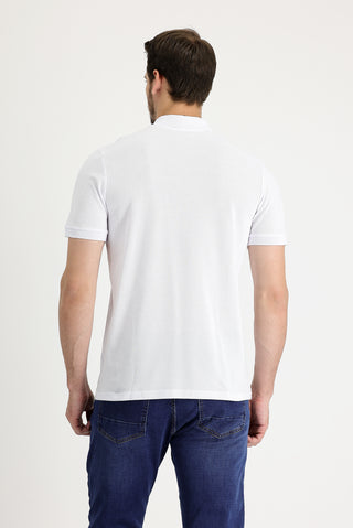 Beyaz Polo Yaka Regular Fit Nakışlı Pamuk Tişört