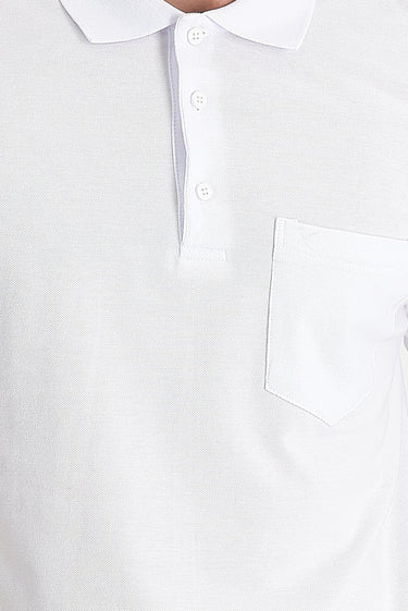 Beyaz Polo Yaka Regular Fit Nakışlı Pamuk Tişört