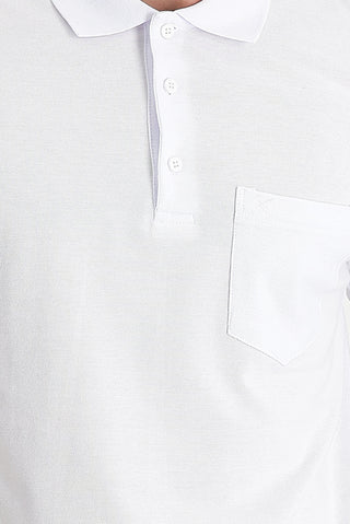 Beyaz Polo Yaka Regular Fit Nakışlı Pamuk Tişört