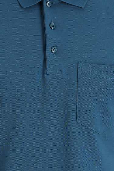 Orta Petrol Polo Yaka Regular Fit Nakışlı Pamuk Tişört