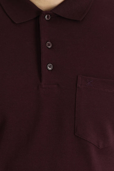 Koyu Bordo Polo Yaka Regular Fit Nakışlı Pamuk Tişört
