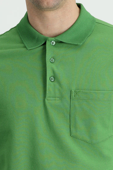 Çimen Yeşili Polo Yaka Regular Fit Nakışlı Pamuk Tişört