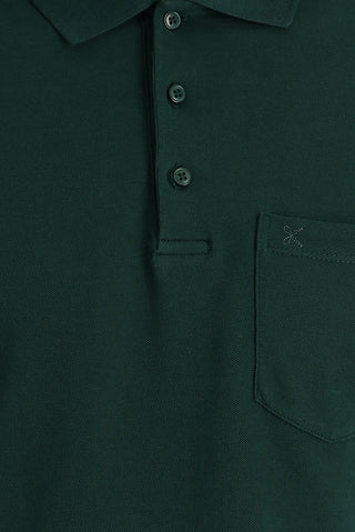 Koyu Yeşil Polo Yaka Regular Fit Nakışlı Pamuk Tişört