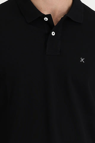 Siyah Polo Yaka Regular Fit Nakışlı Pamuk Tişört