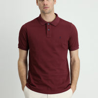Koyu Bordo Polo Yaka Regular Fit Nakışlı Pamuk Tişört