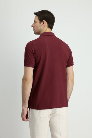 Koyu Bordo Polo Yaka Regular Fit Nakışlı Pamuk Tişört
