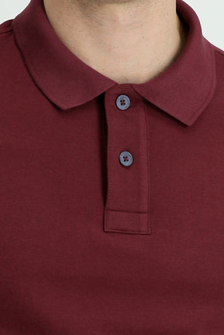 Koyu Bordo Polo Yaka Regular Fit Nakışlı Pamuk Tişört
