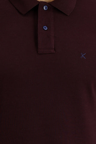 Koyu Bordo Polo Yaka Regular Fit Nakışlı Pamuk Tişört