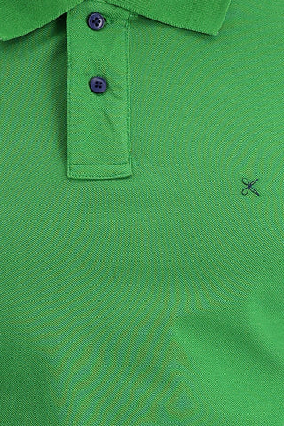 Çimen Yeşili Polo Yaka Regular Fit Nakışlı Pamuk Tişört