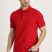 Bayrak Kırmızı Polo Yaka Regular Fit Nakışlı Pamuk Tişört