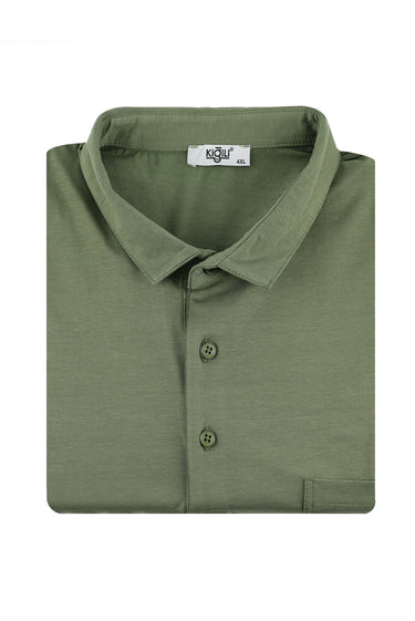Orta Haki Büyük Beden Polo Yaka Pamuklu Süprem Tişört