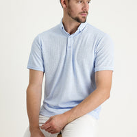 Blue Polo Collar Regular Fit Patterned T-shirt