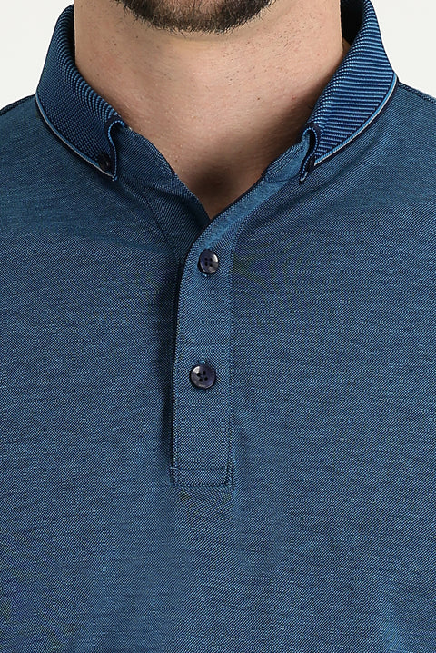 Petrol Green Polo Collar Regular Fit T-shirt