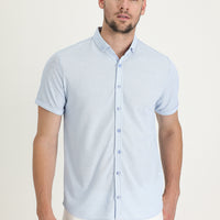 Light Blue Polo Collar Regular Fit Button-Down T-Shirt