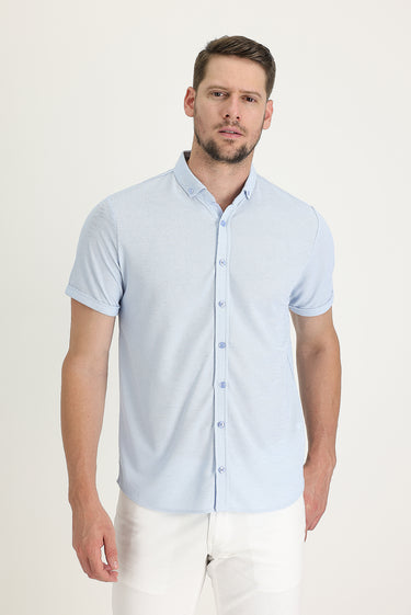 Açık Mavi Polo Yaka Regular Fit Düğmeli Tişört