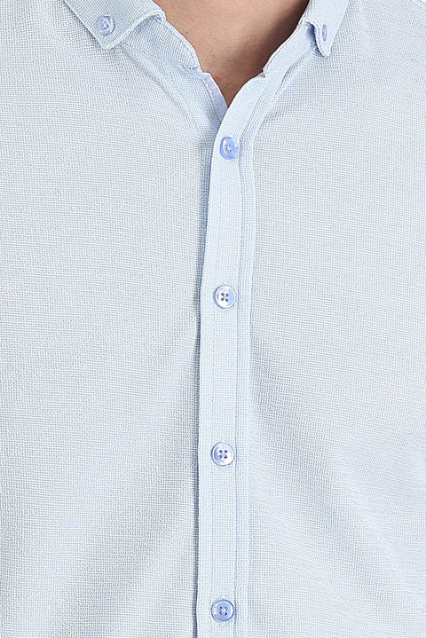 Light Blue Polo Collar Regular Fit Button-Down T-Shirt