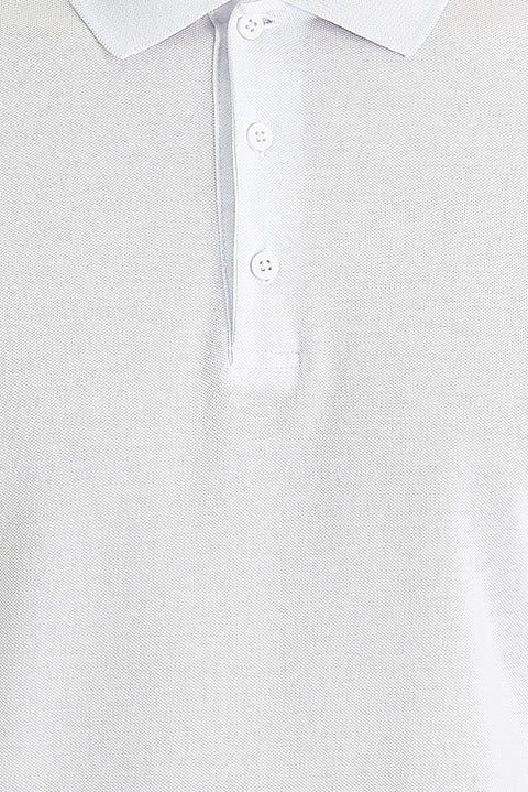Beyaz Polo Yaka Slim Fit Dar Kesim Nakışlı Pamuk Tişört