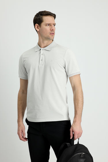 Taş Polo Yaka Slim Fit Dar Kesim Nakışlı Pamuk Tişört