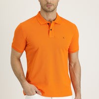 Orta Turuncu Polo Yaka Slim Fit Dar Kesim Nakışlı Pamuk Tişört