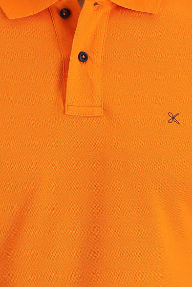 Orta Turuncu Polo Yaka Slim Fit Dar Kesim Nakışlı Pamuk Tişört