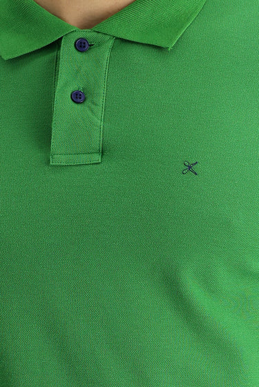 Çimen Yeşili Polo Yaka Slim Fit Dar Kesim Nakışlı Pamuk Tişört