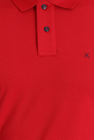 Bayrak Kırmızı Polo Yaka Slim Fit Dar Kesim Nakışlı Pamuk Tişört