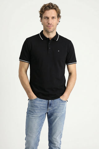 Siyah Polo Yaka Slim Fit Yumuşak Dokulu Nakışlı Pamuklu Likralı Esnek Tişört