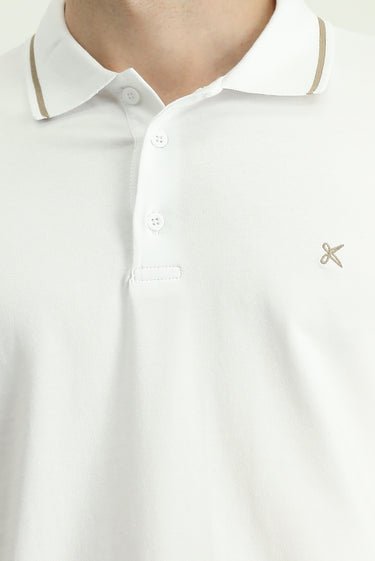 Beyaz Polo Yaka Slim Fit Dar Kesim Nakışlı Süprem Pamuklu Tişört