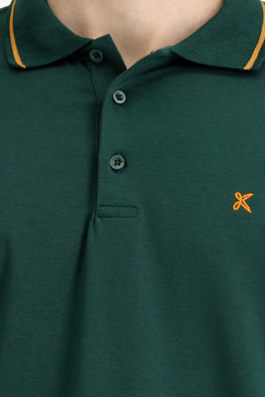 Koyu Yeşil Polo Yaka Slim Fit Dar Kesim Nakışlı Süprem Pamuklu Tişört