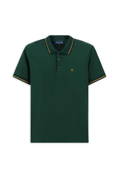 Koyu Yeşil Polo Yaka Slim Fit Yumuşak Dokulu Nakışlı Pamuklu Likralı Esnek Tişört