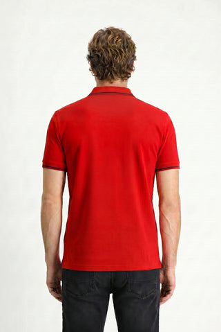 Koyu Kırmızı Polo Yaka Slim Fit Yumuşak Dokulu Nakışlı Pamuklu Likralı Esnek Tişört