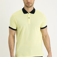 Açık Sarı Polo Yaka Slim Fit Dar Kesim Desenli Pamuk Tişört