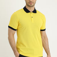 Limon Sarı Polo Yaka Slim Fit Dar Kesim Desenli Pamuk Tişört