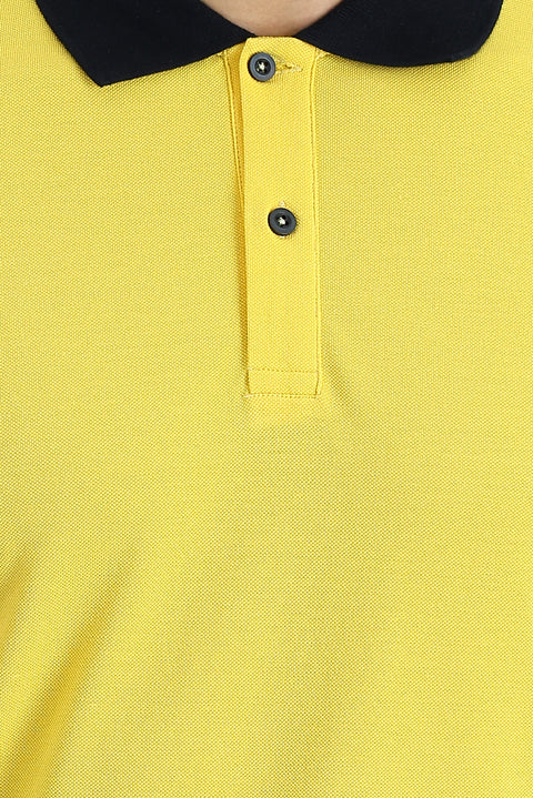 Limon Sarı Polo Yaka Slim Fit Dar Kesim Desenli Pamuk Tişört