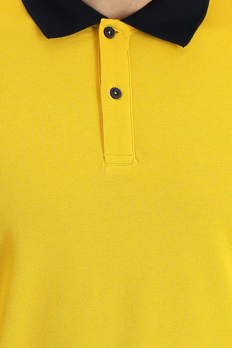 Neon Yellow Polo Collar Slim Fit Patterned Cotton T-shirt