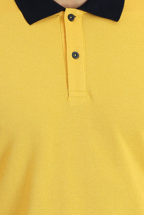 Koyu Sarı Polo Yaka Slim Fit Dar Kesim Desenli Pamuk Tişört