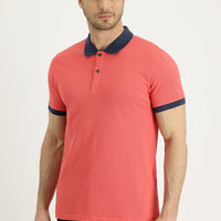 Koyu Nar Çiçeği Polo Yaka Slim Fit Dar Kesim Desenli Pamuk Tişört