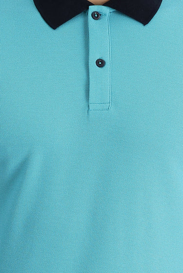 Zümrüt Yeşili Polo Yaka Slim Fit Dar Kesim Desenli Pamuk Tişört