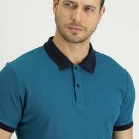 Zümrüt Yeşili Melanj Polo Yaka Slim Fit Dar Kesim Desenli Pamuk Tişört