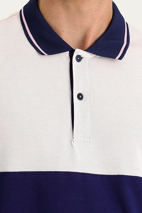 Pink Polo Neck Slim Fit Patterned Cotton T-Shirt