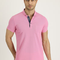 Dusty Pink Polo Neck Patterned Cotton T-shirt