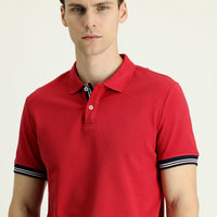 Koyu Kırmızı Polo Yaka Slim Fit Dar Kesim Desenli Pamuk Tişört