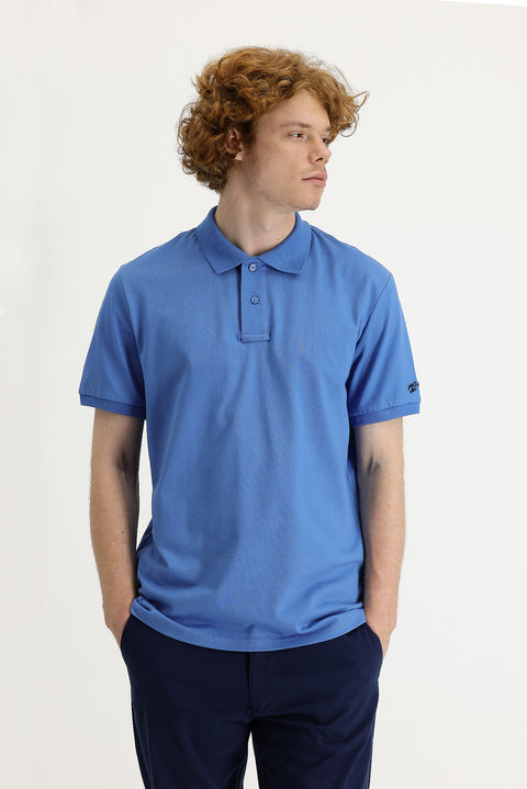 Aviator Blue Polo Collar Slim Fit Printed T-Shirt
