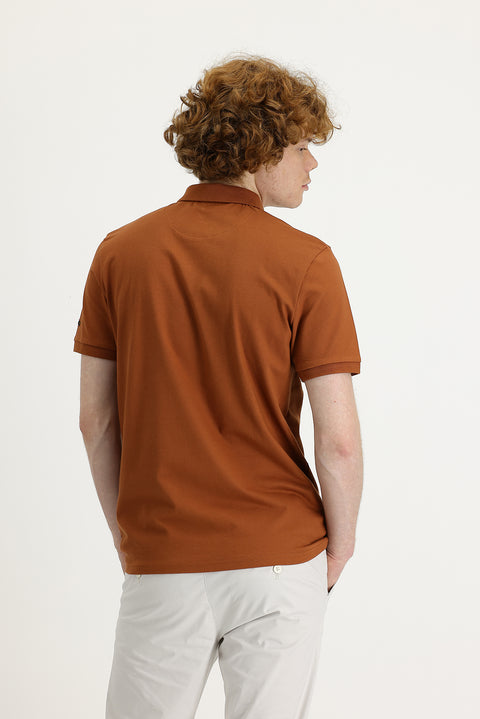 Tarçın Polo Yaka Slim Fit Dar Kesim Baskılı Tişört